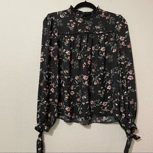 Lost & Wonder Black Floral Long Sleeve Boho Blouse Womens XS Boho Cottage Core